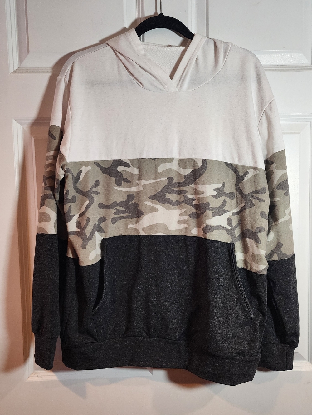 Shein Colorblock Camo Pullover Hoodie White Gray Green XL